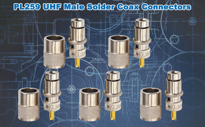 onelinkmore PL259 UHF Male Solder Coax Connector for RG8x RG8 RG59 LMR-400 RG213 Coax Cable, Gold Plated RF Adapter Plug for Ham Radio Antenna, CB, Marine VHF Low Loss PTFE Pack of 5