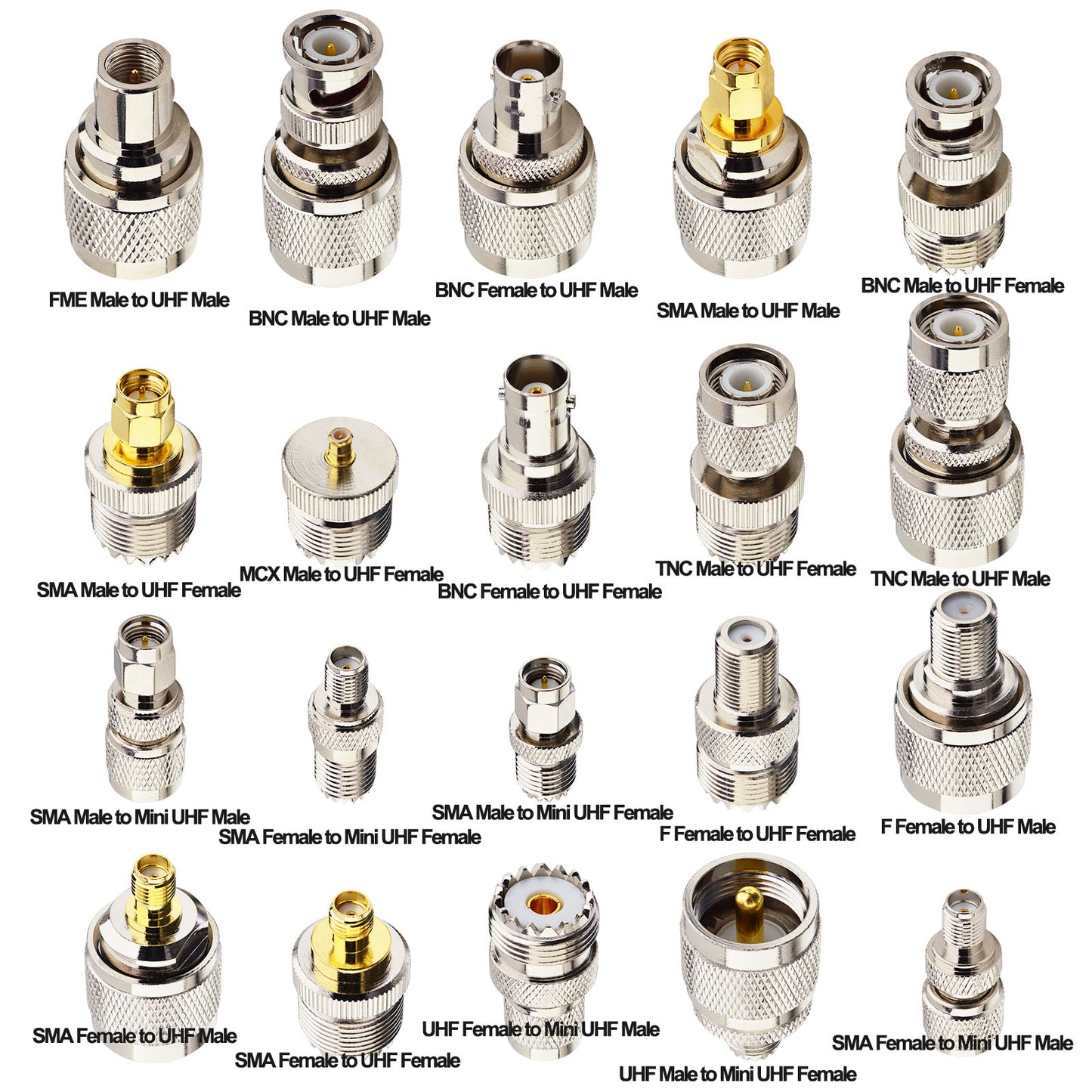 onelinkmore 20-Piece UHF Adapter Master Kit - PL259 SO239 to SMA BNC MCX FME F TNC Mini-UHF Connectors - RF Coaxial Converter Set for Ham Radio Base Stations, SDR, CB Scanners & HTs