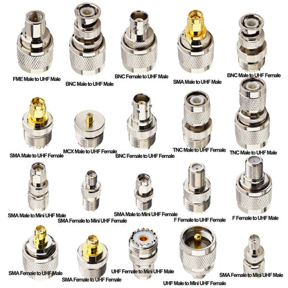 20-Piece UHF RF Adapter Kit, PL-259/SO-239 to SMA, BNC, MCX, FME, F, TNC & Mini-UHF for Ham/CB Radio & SDR