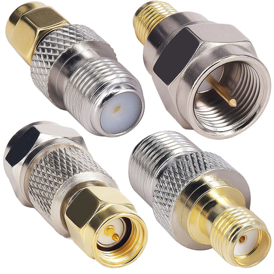 onelinkmore 4-Type SMA to F Adapter Kit, SMA Male/Female to F Type Male/Female RF Coax Connector Set,Compatible for RG6 Cable SDR Dongle Antenna Baofeng Handheld Radios