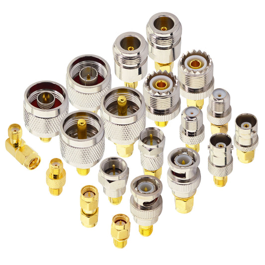 onelinkmore 20-Type SMA Adapter Kit – Universal SMA to UHF (SO-239/PL-259), N, BNC, F & SMA RF Connector Set for Ham Radio, SDR, FPV Drone & VNA – Gold-Plated Coax Converter Assortment