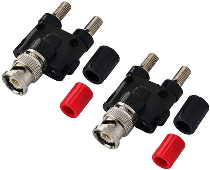 onelinkmore BNC Male Plug to 2X 4mm Dual Banana Female Jack Socket Binding Post RF Coax Coaxial Splitter Connector BNC Banana Adapter for HF Radio Antennas Oscilloscope DVM Pack of 2