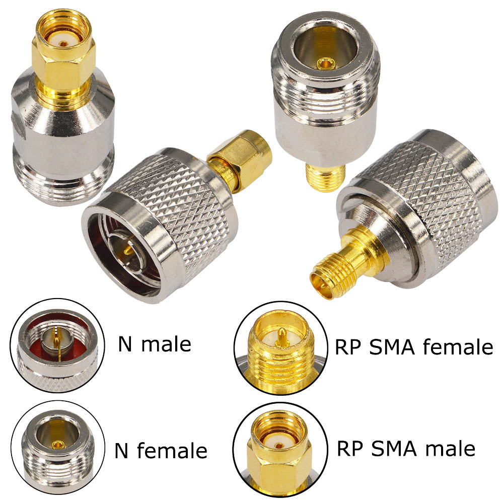onelinkmore 4-Piece N to RP-SMA Adapter Kit, N Male/Female to RP-SMA Male/Female Connector for WiFi Router, Helium Miner Hotspot (Bobcat/Sensecap), Wireless Access Point - NOT for TV or Standard SMA