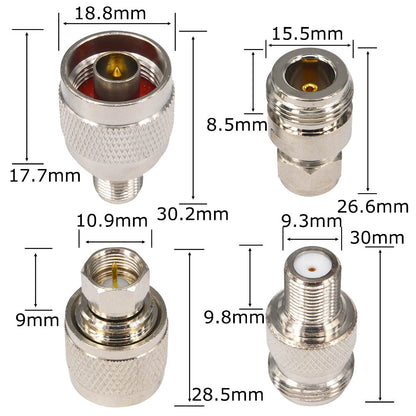 N to F Adapter Kit, Male/Female RF Connectors for RG6, SDR, Scanners & Cellular Boosters, 4-Piece