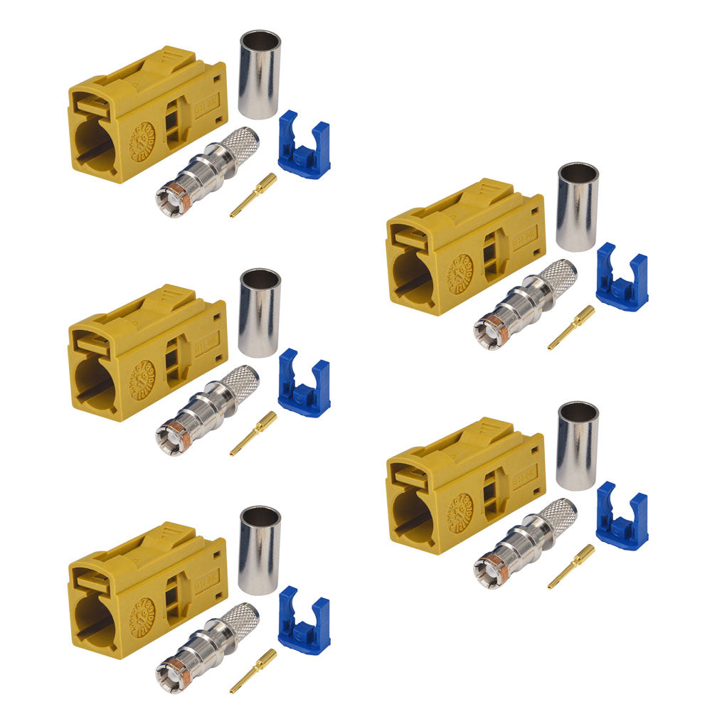 onelinkmore Fakra K Female Connector Curry,Crimp for Thick RG58 LMR195 RG400 Cable - Code K Adapter for Satellite Radio & TV Tuner Module - Automotive RF Repair Kit Pack of 10