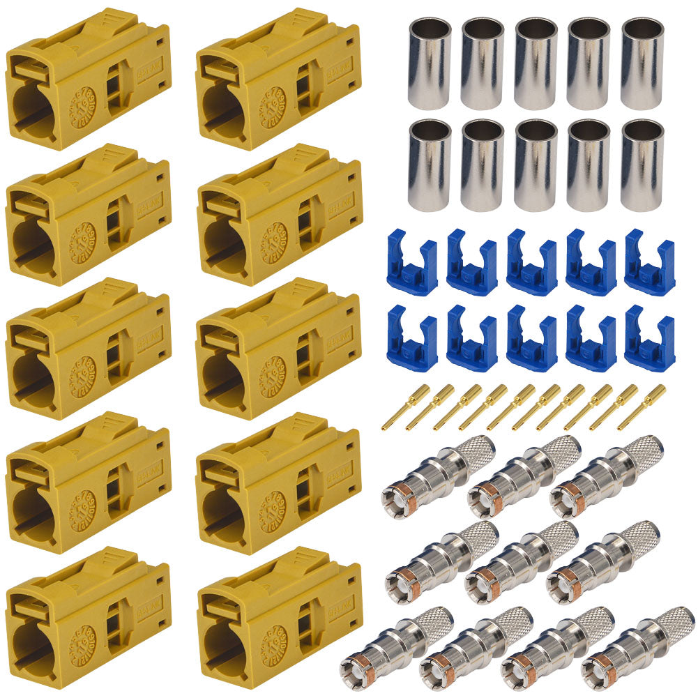 onelinkmore Fakra K Female Connector Curry,Crimp for Thick RG58 LMR195 RG400 Cable - Code K Adapter for Satellite Radio & TV Tuner Module - Automotive RF Repair Kit Pack of 10