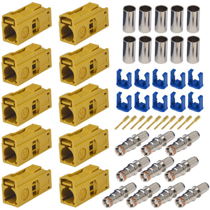 FAKRA K Female Crimp Connector for RG58, LMR195 & RG400, Automotive Satellite Radio/TV, 10-Pack