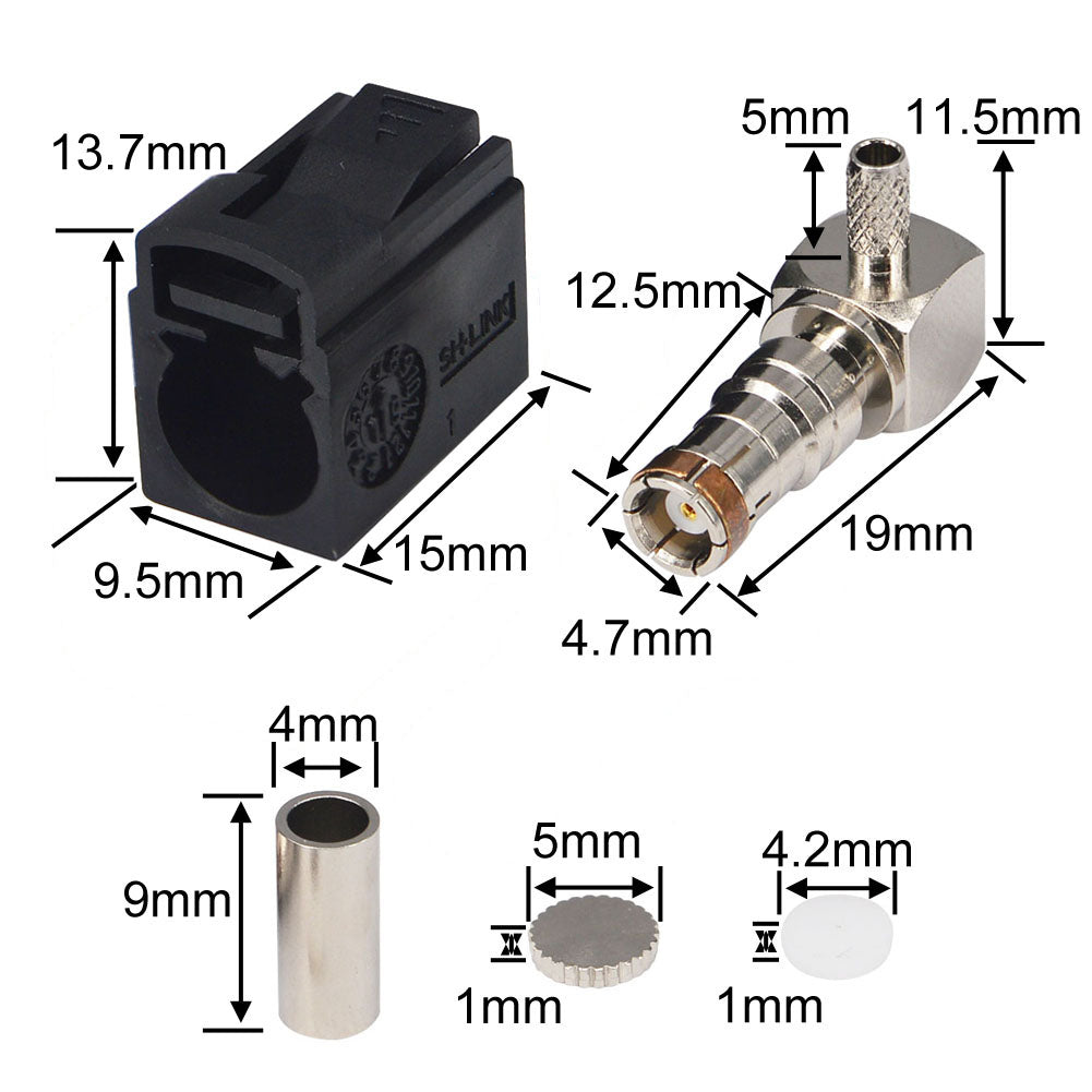 10 PCS Fakra A Black /9005 Jack Female Right Angle Connector Radio without Phantom Supply Crimp for Cable RG316 RG174 LMR100