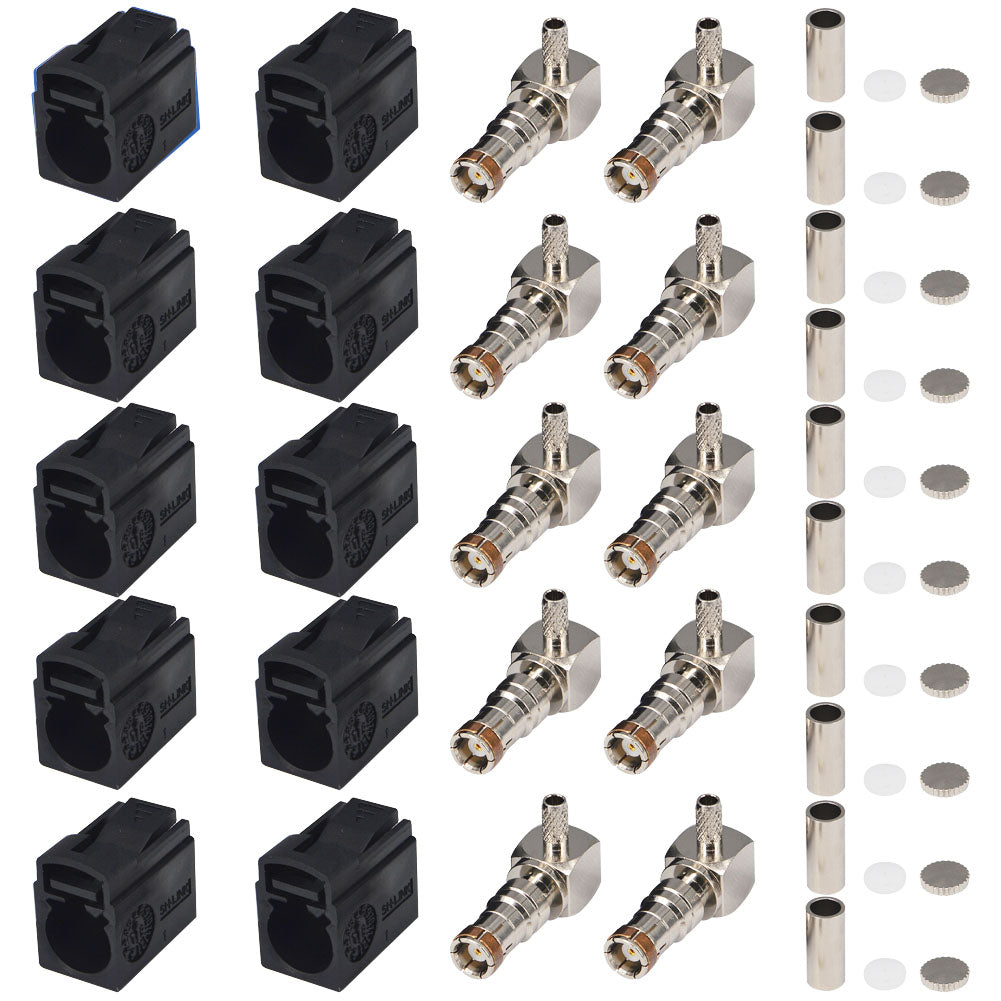 10 PCS Fakra A Black /9005 Jack Female Right Angle Connector Radio without Phantom Supply Crimp for Cable RG316 RG174 LMR100