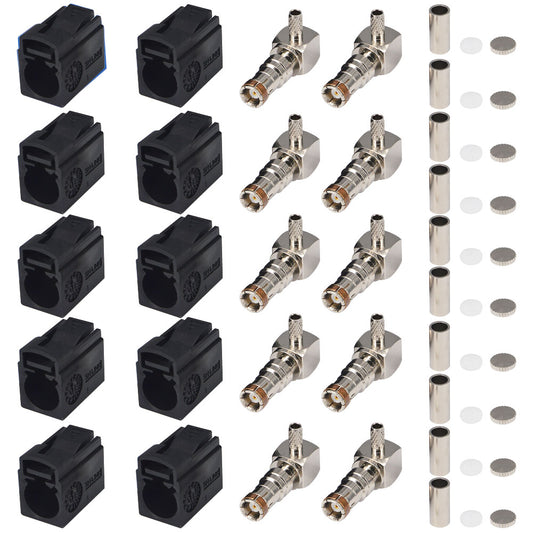 10 PCS Fakra A Black /9005 Jack Female Right Angle Connector Radio without Phantom Supply Crimp for Cable RG316 RG174 LMR100