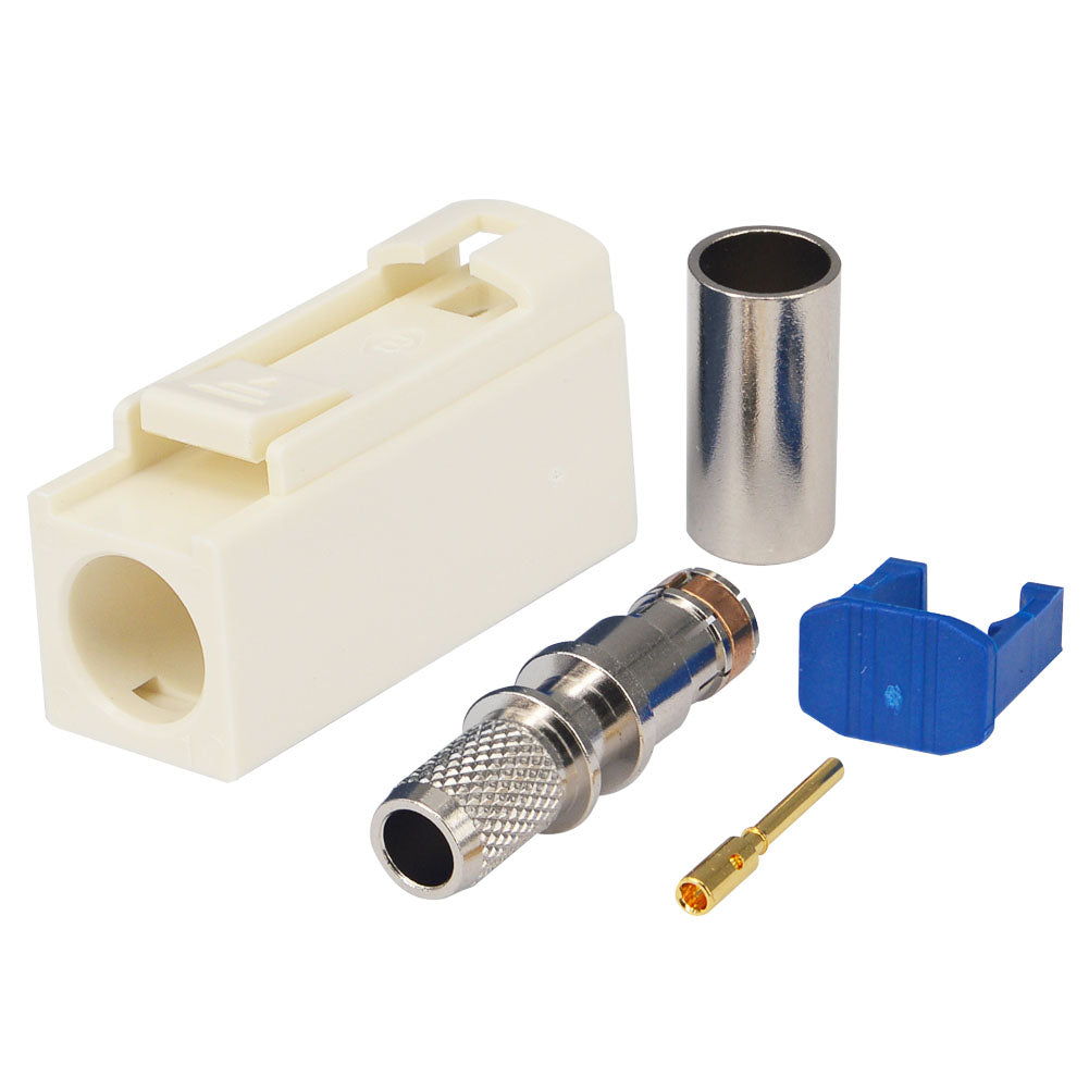 Fakra B Female Connector White/Code B Crimp for RG58 LMR195 Cable, Car AM/FM Radio Antenna Adapter - Supports Phantom Power Supply Systems Pack of 10