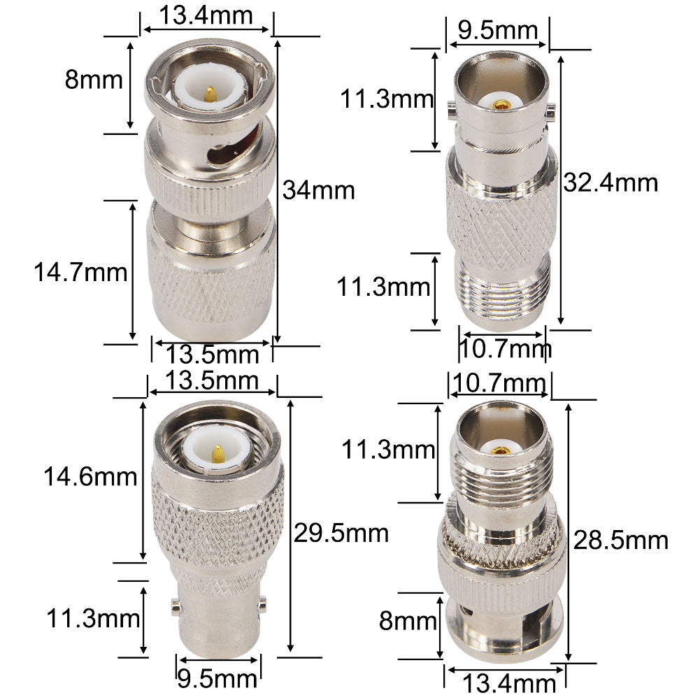 onelinkmore 4-Piece BNC to TNC Adapter Kit, BNC Male/Female to TNC Male/Female RF Coax Connector Set, 50 Ohm Test Converter for Oscilloscope, GPS GNSS Survey Antenna, Ham Radio