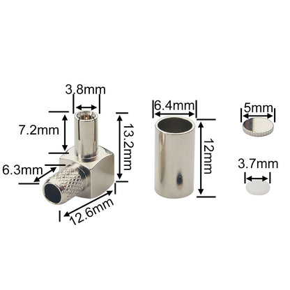 10 Pieces TS9 Male Crimp Right Angle RF Coaxial Connector for RG58 LMR195 Cable 50ohm