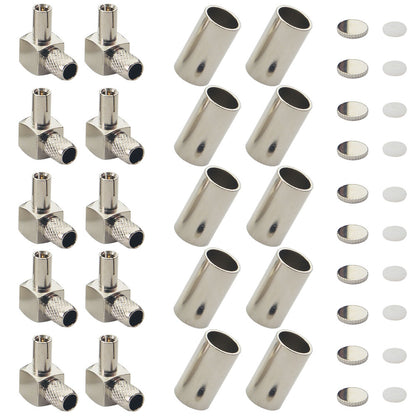 10 Pieces TS9 Male Crimp Right Angle RF Coaxial Connector for RG58 LMR195 Cable 50ohm