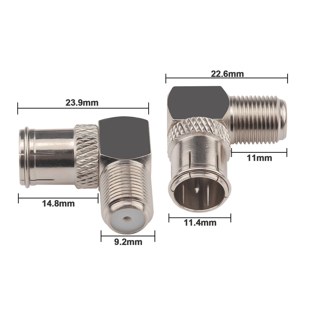 Push On Adapter F Male to Female Right Angle Coax connectors Type F Adapters Push on C ...