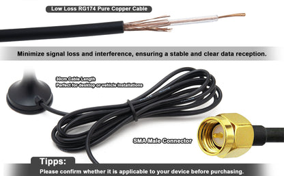ADS-B SDR Radio Antenna 900-1800MHz/Compatible with 978MHz&1090MHz, for SDR, FPV, Ham Radio Receiver/6DBi SMA Male 1.5M Cable Magnetic Base Omni Antenna for RTL-sd r USB Dongle Tuner Receiver