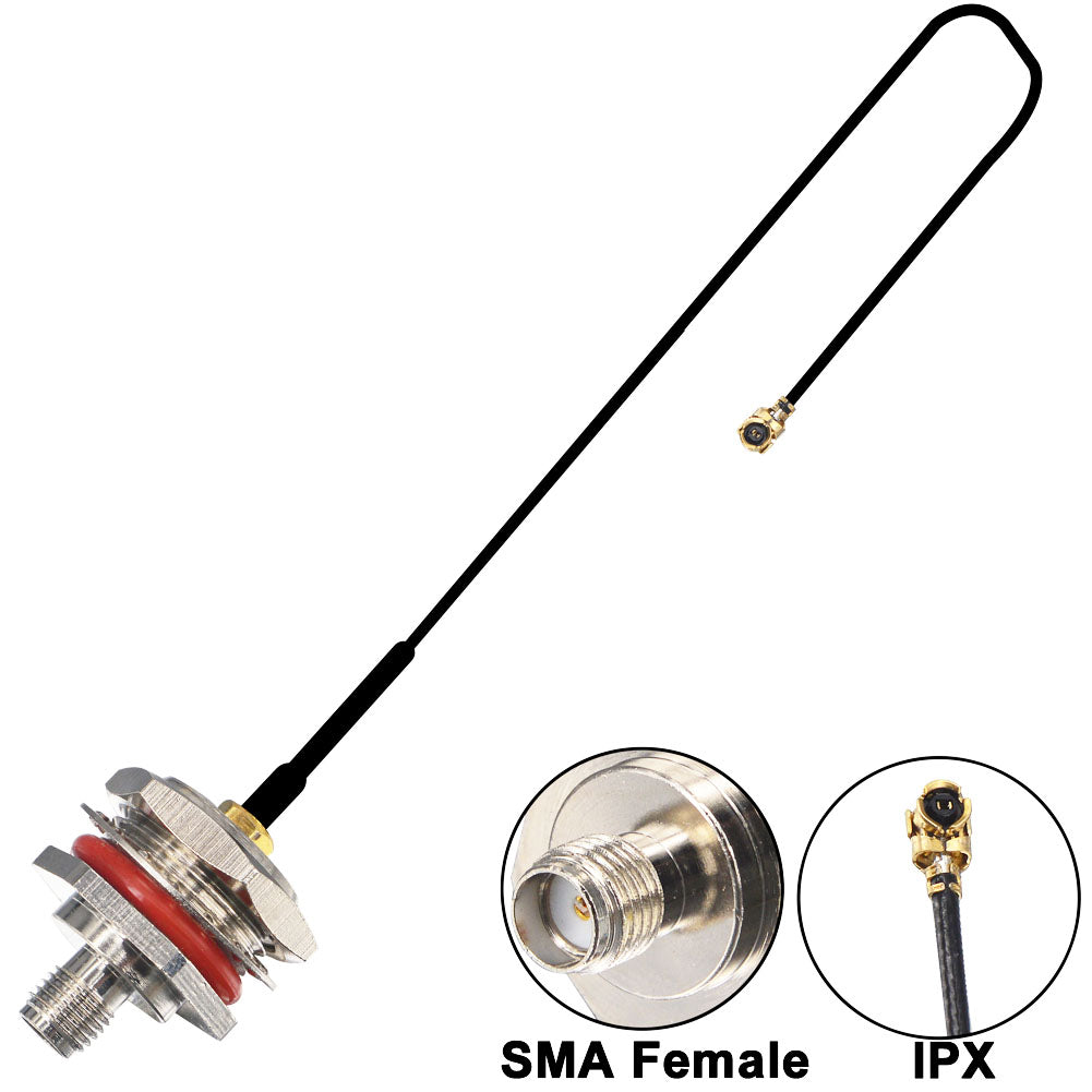 onelinkmore SMA Pigtail Cable UFL to SMA Female Jack Coupling Nut Hole Bulkhead Straight O-Ring Coaxial Cable 1.13 Cable Pack of 2