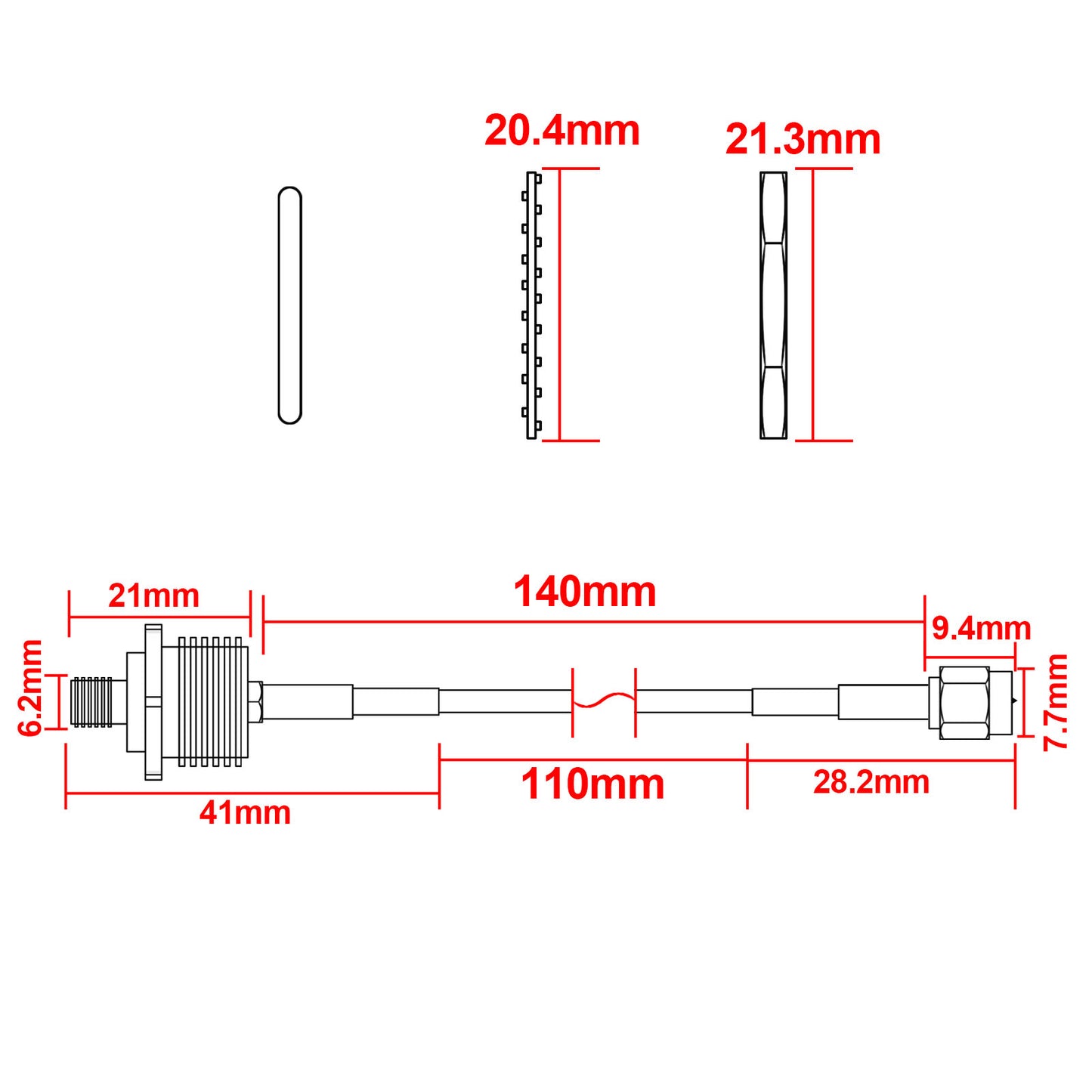 Waterproof SMA Extension Cable SMA Male to SMA Female Bulkhead Mount with O-Ring M16, Low Loss Coaxial Jumper Compatible with Kenwood Yaesu Marine Radio, SDR Dongle, 4G LTE Antenna Pack of 2