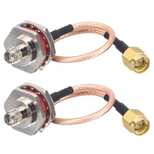 Waterproof SMA Extension Cable SMA Male to SMA Female Bulkhead Mount with O-Ring M16, Low Loss Coaxial Jumper Compatible with Kenwood Yaesu Marine Radio, SDR Dongle, 4G LTE Antenna Pack of 2