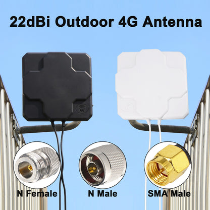 22dBi Outdoor 4G LTE MIMO Antenna Dual Polarization Panel Directional External Antenne N Male/N Female/SMA Male 30cm Cable