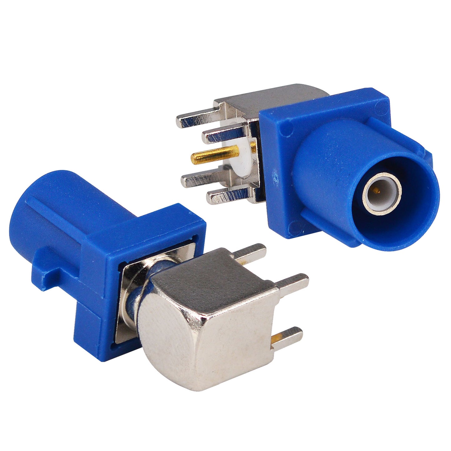 2 Pieces  Fakra Plug Male RF Coaxial Connector Adapter End Launch PCB Mount Right Angle Blue for GPS Telematics or Navigation