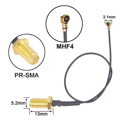 2.4/5/5.8 GHz 5 dBi WiFi Antenna Kit, RP-SMA Male with 15 cm MHF4 Pigtail, for M.2 Cards, 2-Pack