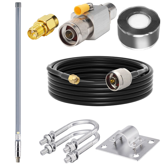 LoRa Antenna 915MHz 5.8dBi Complete Kit — 16ft T240 Low-Loss Cable, Lightning Arrester & Waterproof Tape for Meshtastic, Helium IoT, Heltec V3/V4, RAK, Bobcat, SenseCAP, Nebra, ESP32