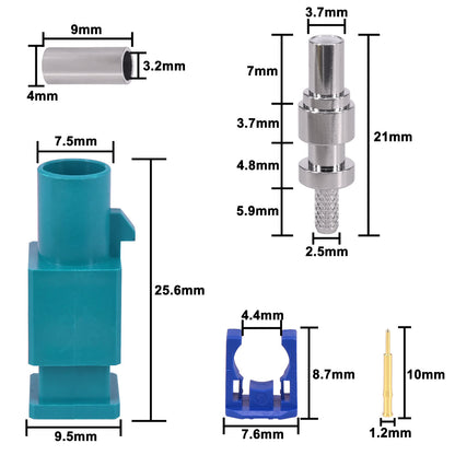 GPS Antenna Fakra Adapter Long Fakra Z Male Crimp Connector Fakra Z Waterblue Connector Coding Crimp for RG316 RG174 LMR100 Pack of 10