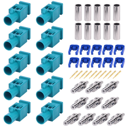 GPS Antenna Fakra Adapter Long Fakra Z Male Crimp Connector Fakra Z Waterblue Connector Coding Crimp for RG316 RG174 LMR100 Pack of 10