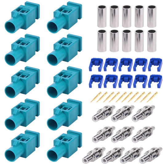 GPS Antenna Fakra Adapter Long Fakra Z Male Crimp Connector Fakra Z Waterblue Connector Coding Crimp for RG316 RG174 LMR100 Pack of 10