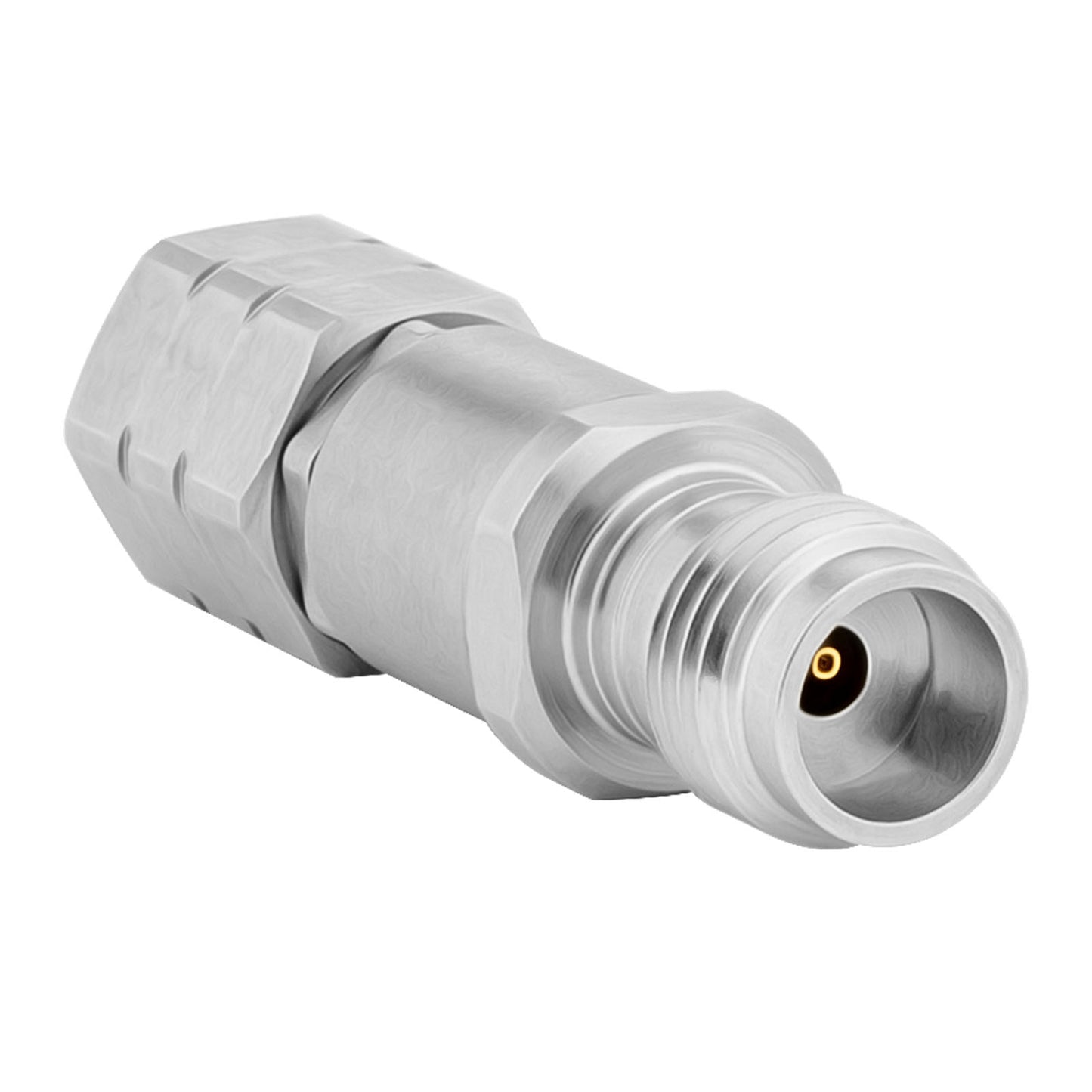2.4 mm 1.85 mm Wave Connector Precision 1.85 mm Female to 2.4 mm Male Adapter Stainless Steel Body Microwave Adapter, 50 Ohm,DC to 50 GHz, VSWR 1:1.25