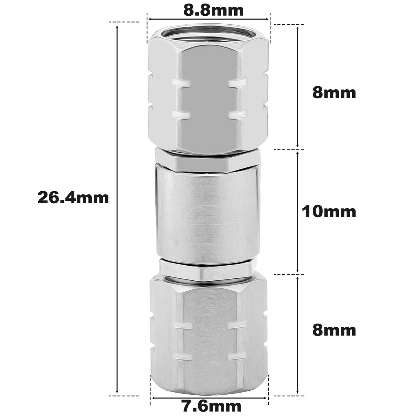 1.85 mm Wave Connector Precision 1.85 mm Male to 1.85 mm Male Adapter Stainless Steel Body Microwave Adapter, 50 Ohm,DC to 67 GHz, VSWR 1:1.25