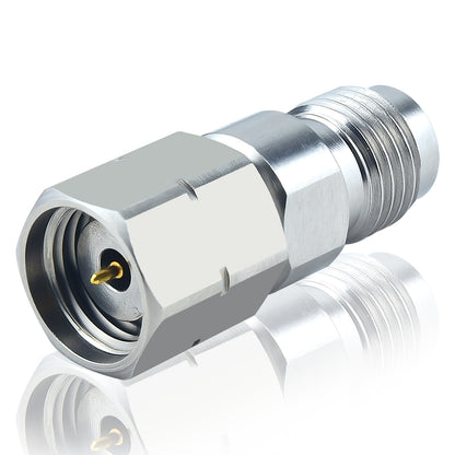2.4 mm 1.85 mm Wave Connector Precision 1.85 mm Male to 2.4 mm Female Adapter Stainless Steel Body Microwave Adapter, 50 Ohm,DC to 50 GHz, VSWR 1:1.25