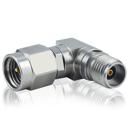 2.92 mm Wave Connector Precision 2.92 mm Male to 2.92 mm Female Right Angle Adapter Stainless Steel Body Microwave Adapter, 50 Ohm,DC to 40 GHz, VSWR 1:1.2