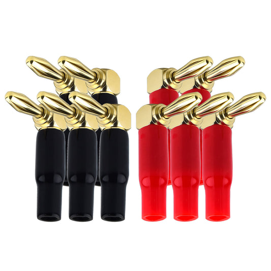 onelinkmore Right Angle Banana Plugs, 90 Degree Speaker Wire Connectors for Tight Spaces, 24K Gold Plated Dual Screw Lock Audio Jack for Wall Plates, Receiver & Amp, 4mm/0.16" Pack of 10