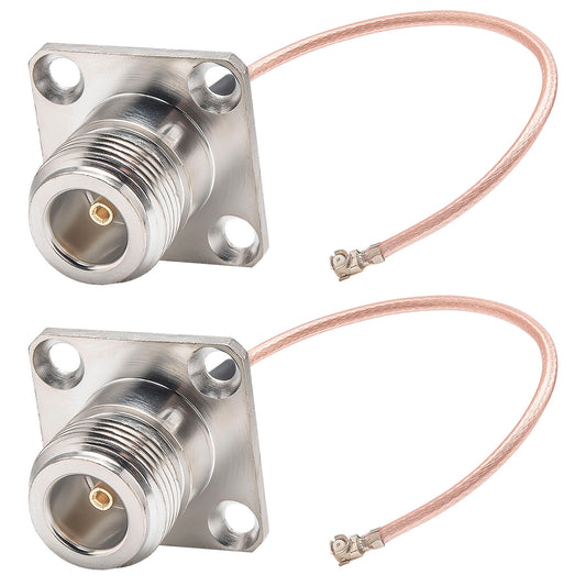onelinkmore N Type Female to U.FL Pigtail Cable (4" RG178) - 4-Hole Flange Panel Mount for Meshtastic Nodes, Compatible with Helium LoRaWAN, T-Mobile 5G Gateway & DIY 3D Printed Enclosures Pack of 2