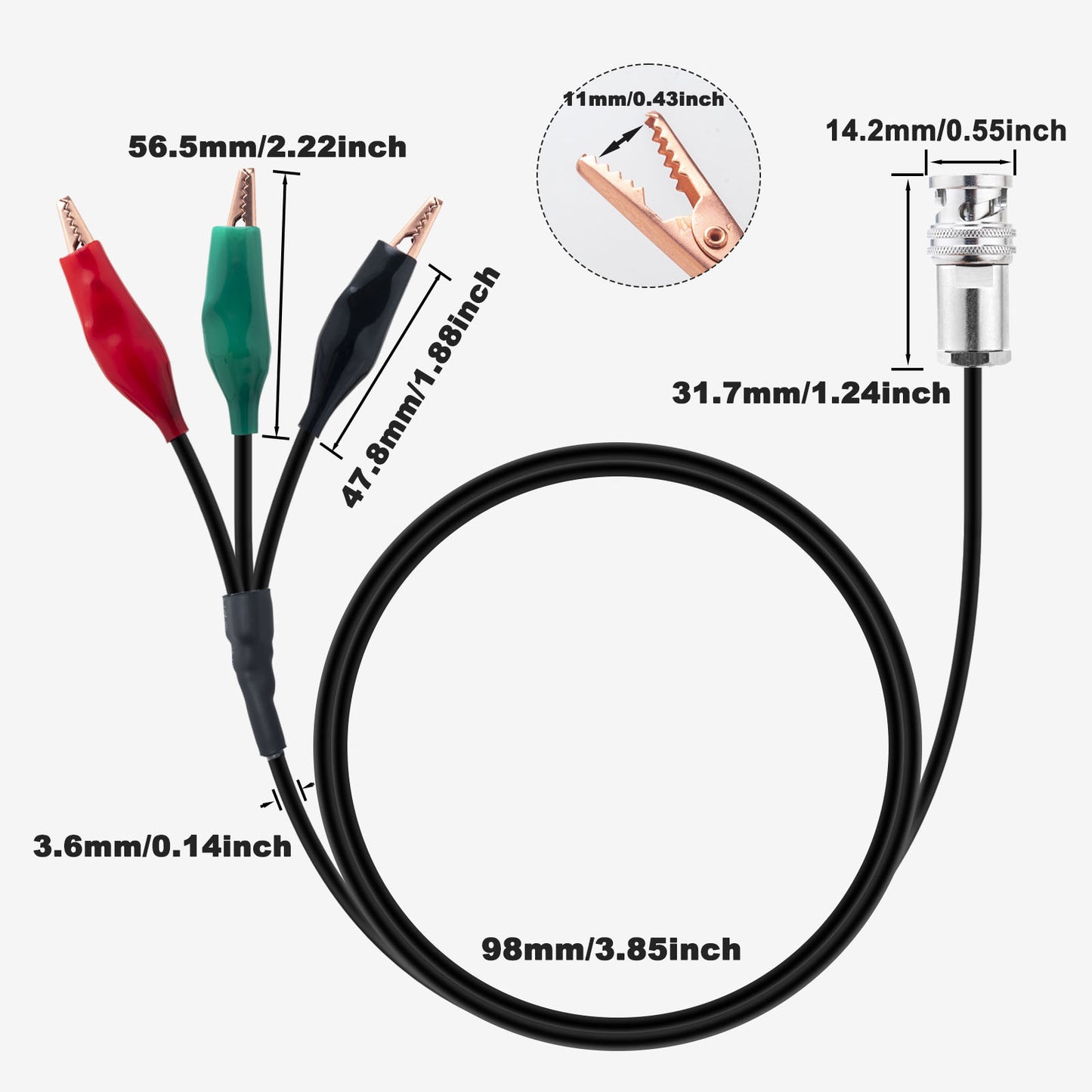 BNC Male Triaxial RG316 1M Test Cable with 3 Alligator Clips BNC Test Leads Set Oscilloscope Probe Test Leads 6GHz High-Frequency Signal Transmission, Lab-Grade Measurement, High-Temp & EMI Resistant