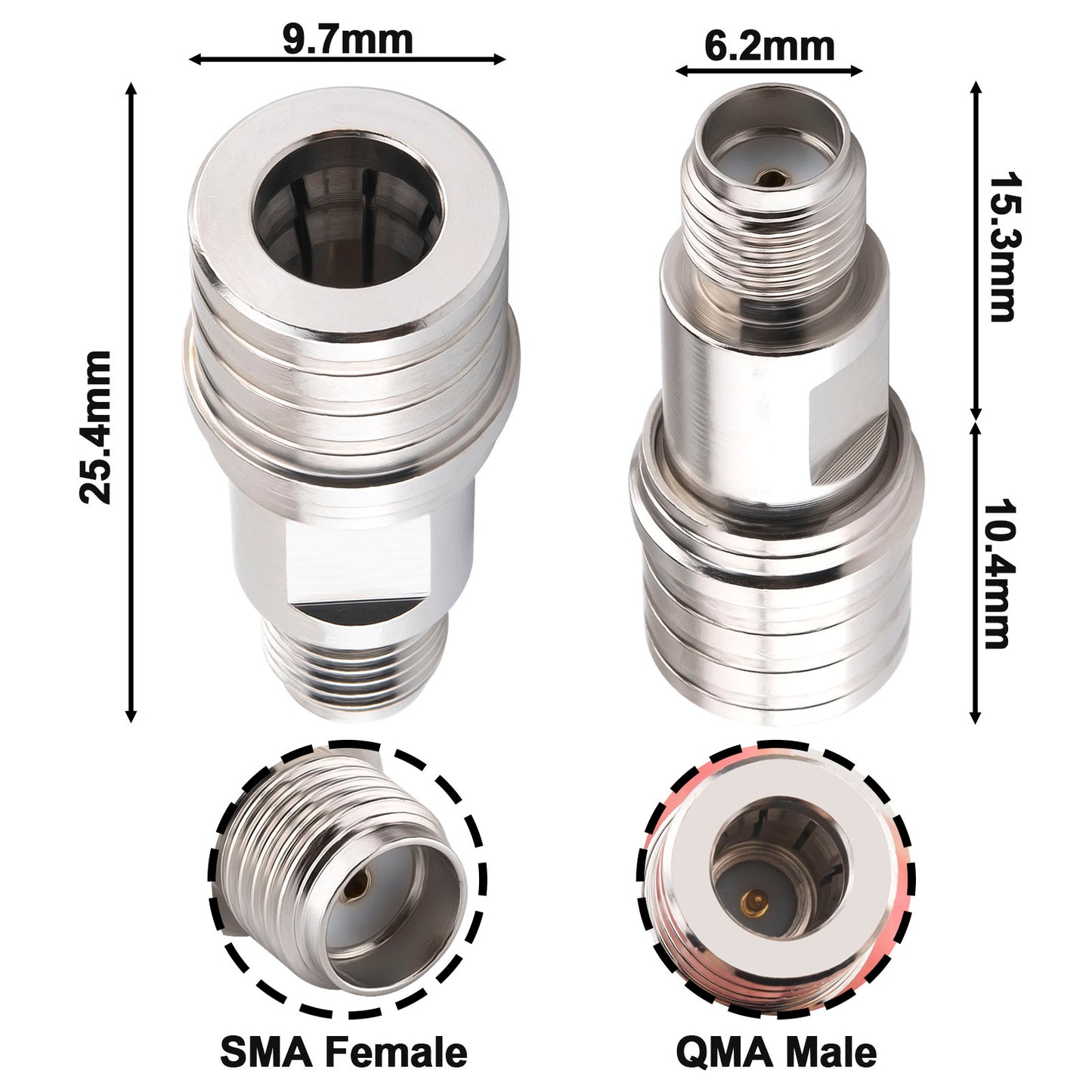 onelinkmore SMA Female to QMA Male Adapter, 6GHz RF Coaxial Connector for 5G Base Stations/Industrial IoT (QMA Male, SMA Female)