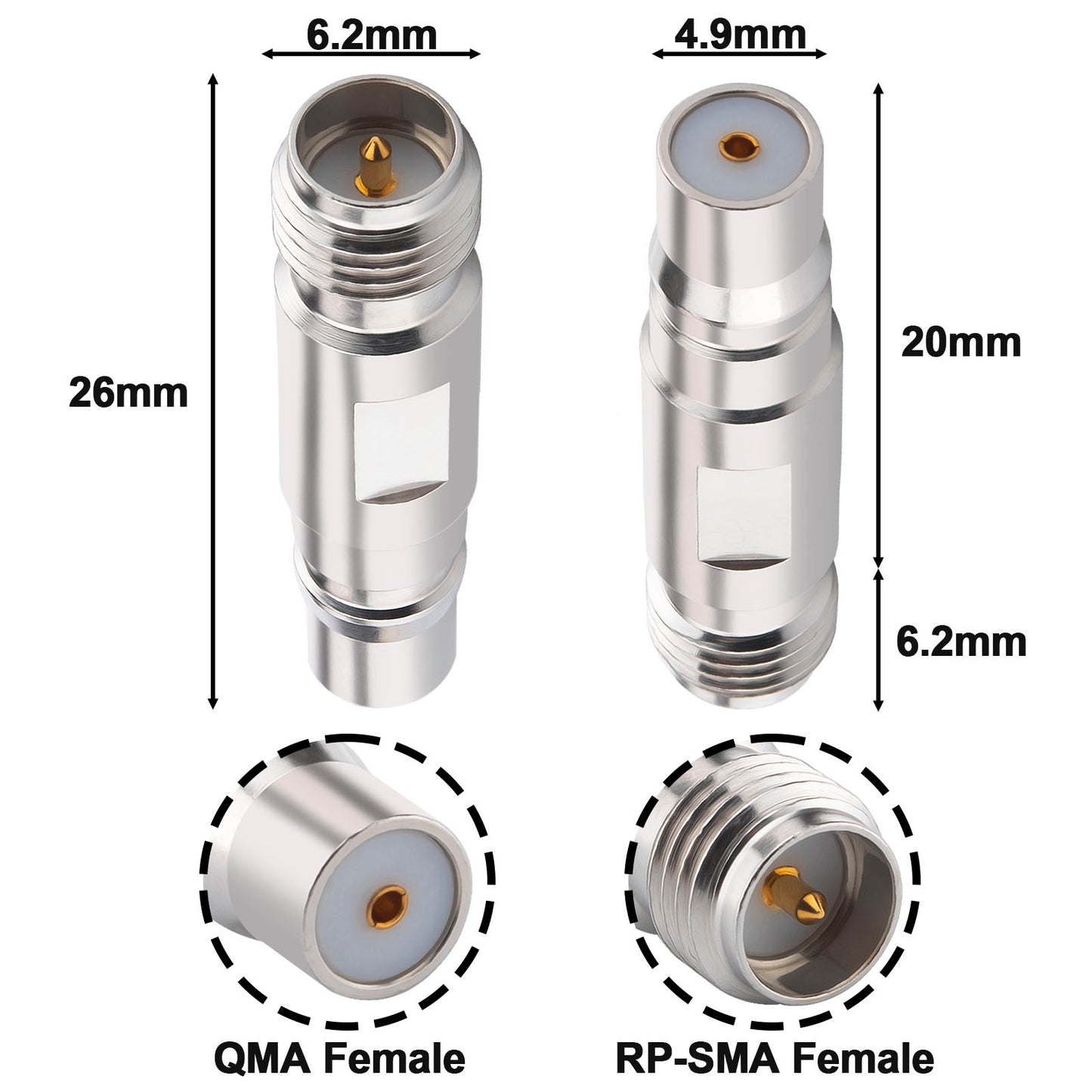 onelinkmore RP SMA Female to QMA Female Adapter, 6GHz RF Coaxial Connector for 5G Base Stations/Test Equipment/Industrial IoT