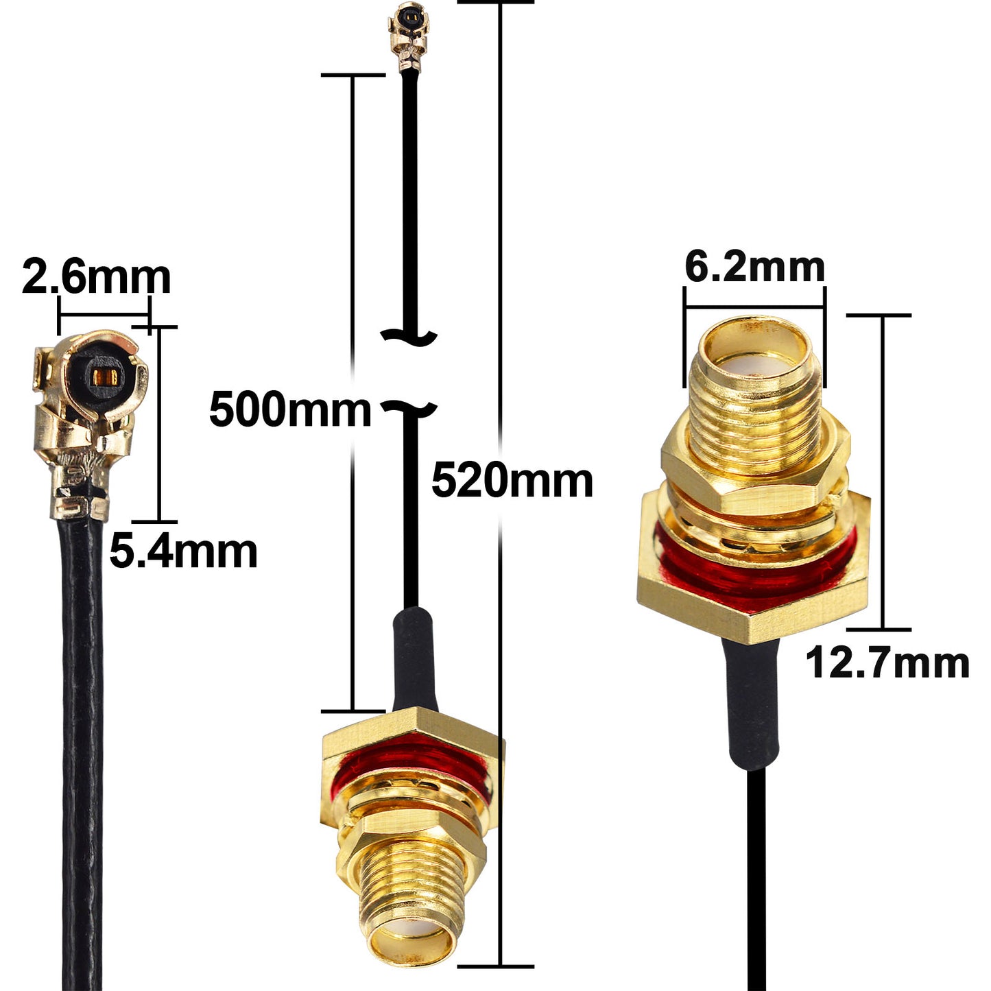 onelinkmore U.FL to SMA Female Pigtail, RF Coaxial Adapter with Red Sealing O-Ring & Large Hex Nut, 1.13mm Mini Coax for Internal M.2 WiFi Card, Drone FPV, Mini PC Pack of 5