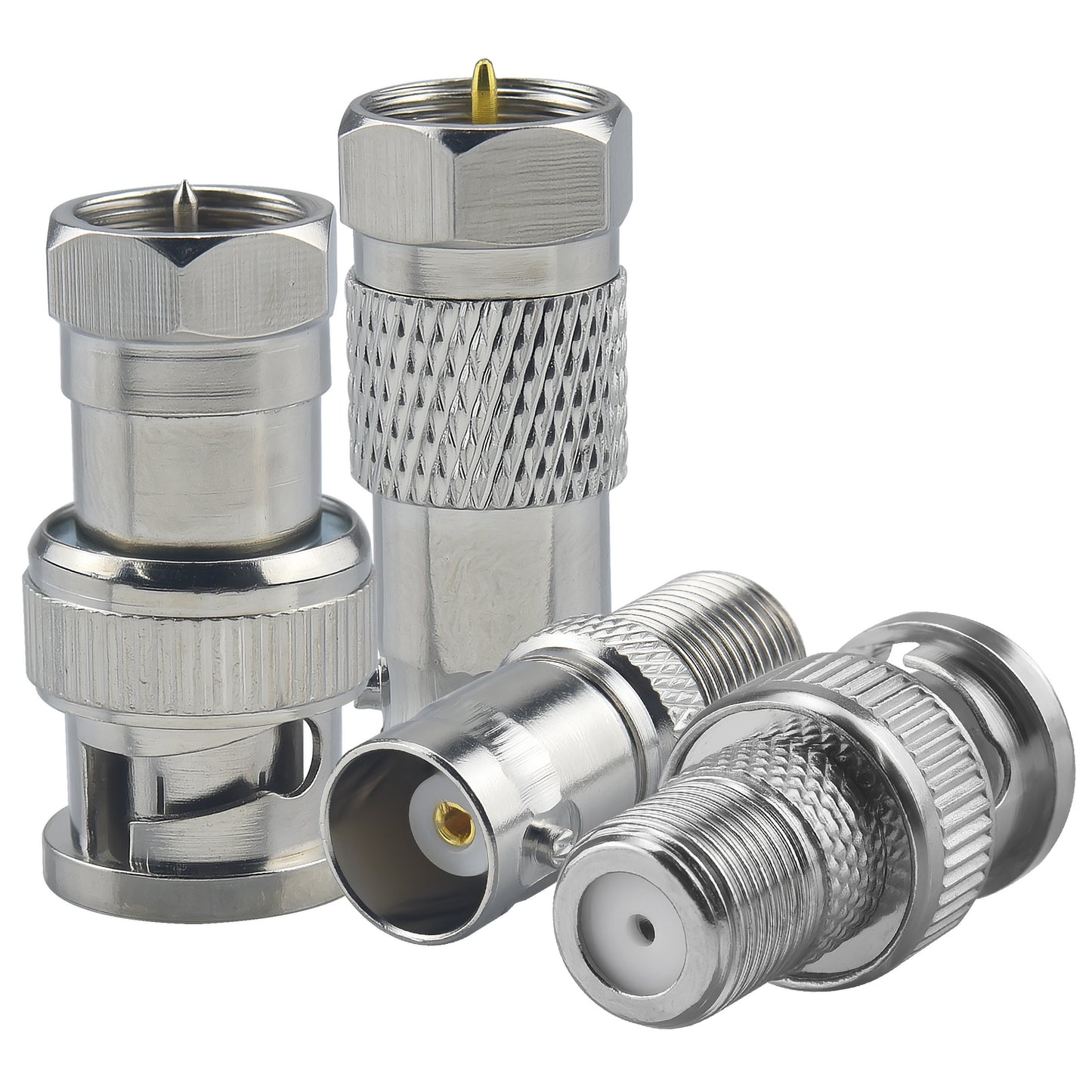 onelinkmore F to BNC Adapter Kit, F Male/Female to BNC Male/Female Coaxial Connector for CCTV Security Camera, SDI Video, Radio Antenna & Satellite, Compatible with RG6 RG59 RG58 Cable, 50 Ohm