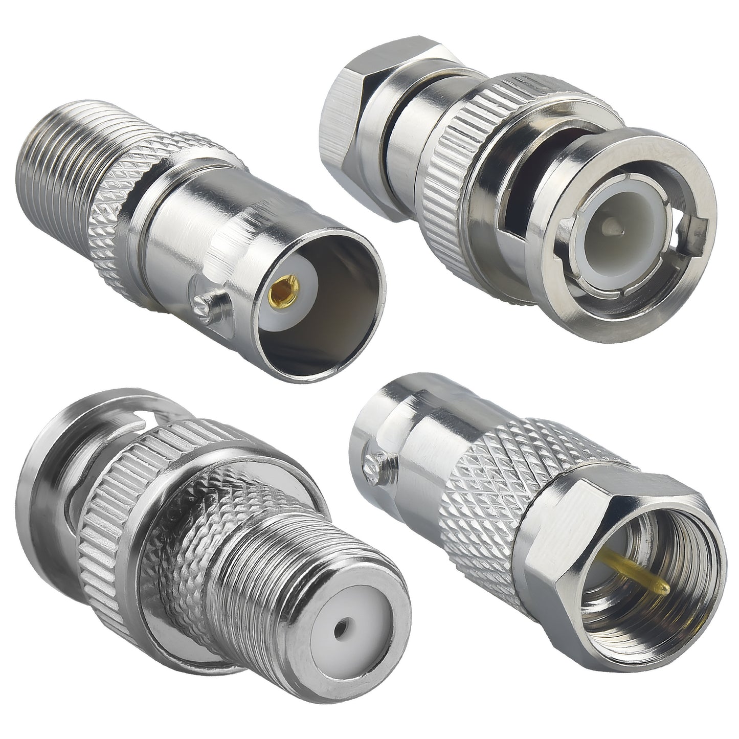 onelinkmore F to BNC Adapter Kit, F Male/Female to BNC Male/Female Coaxial Connector for CCTV Security Camera, SDI Video, Radio Antenna & Satellite, Compatible with RG6 RG59 RG58 Cable, 50 Ohm