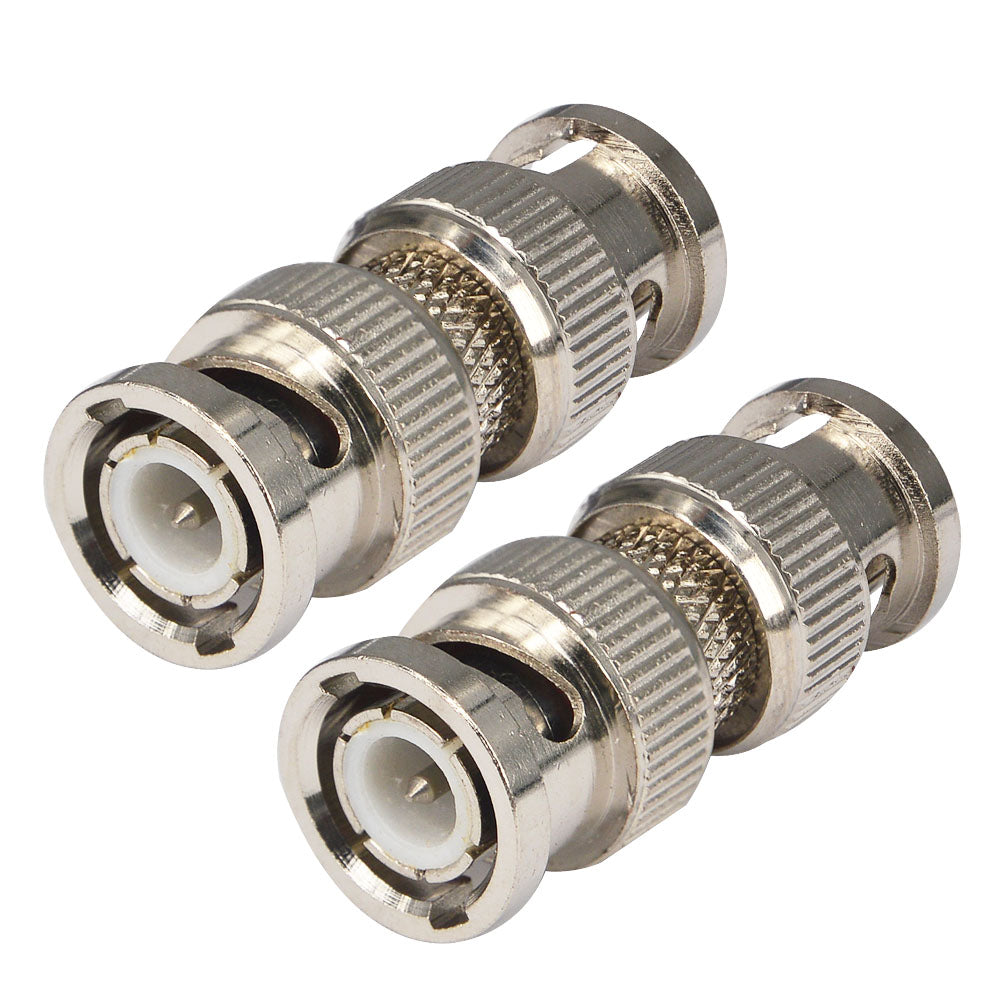 onelinkmore BNC Male to Male Coupler Connector M/M, 2 Pack, 50 Ohm, Silver, Compatible with CCTV, Security Camera, DVR