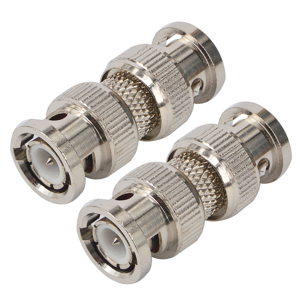 onelinkmore BNC Male to Male Coupler Connector M/M, 2 Pack, 50 Ohm, Silver, Compatible with CCTV, Security Camera, DVR