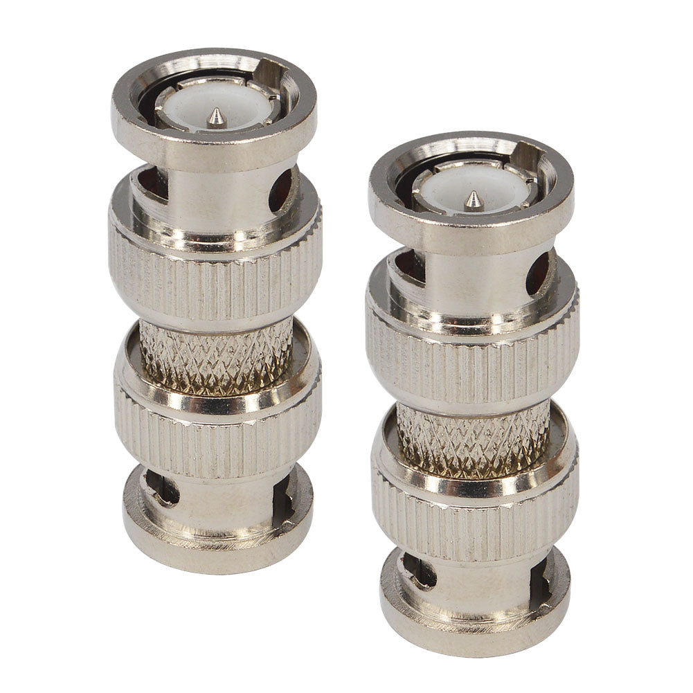 onelinkmore BNC Male to Male Coupler Connector M/M, 2 Pack, 50 Ohm, Silver, Compatible with CCTV, Security Camera, DVR