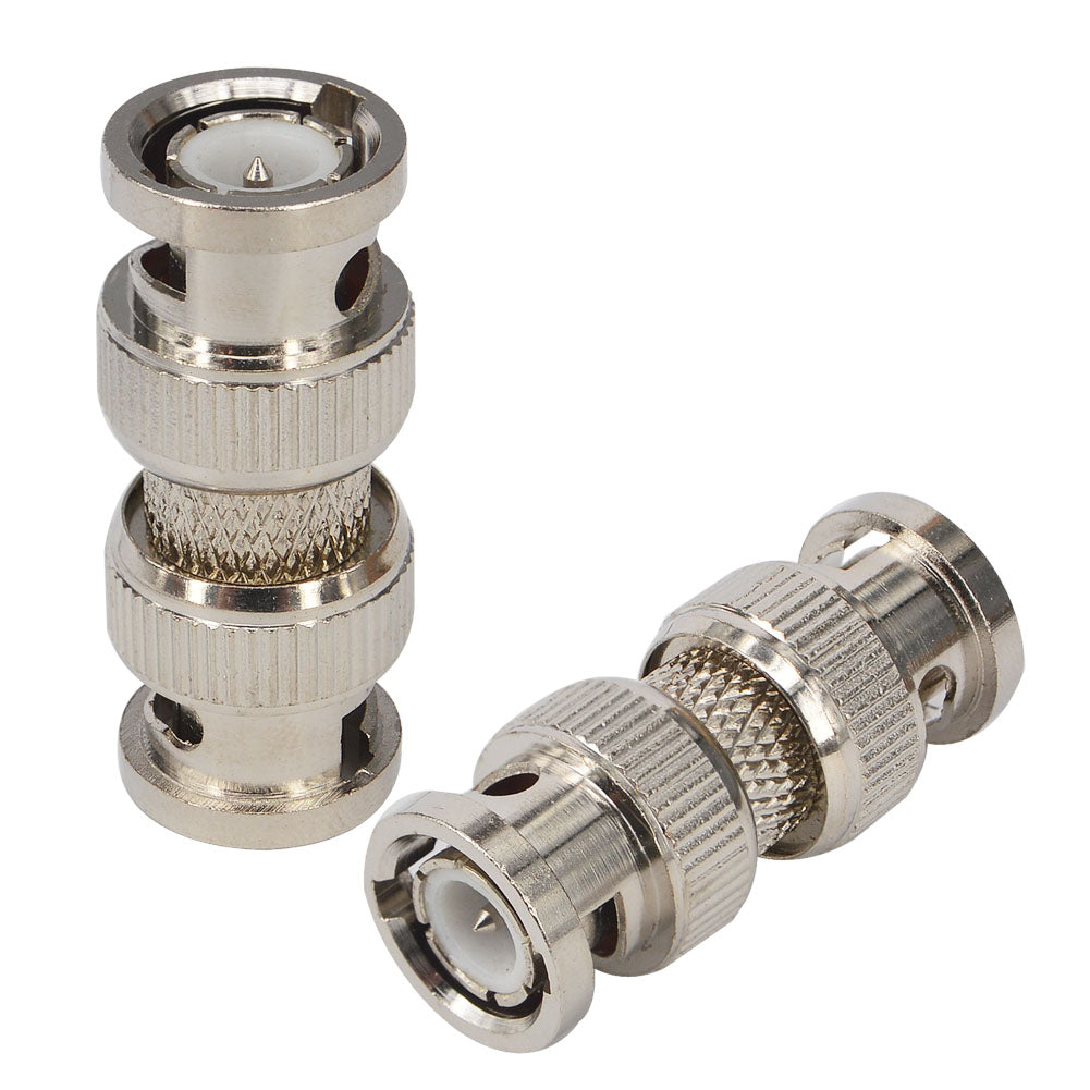 onelinkmore BNC Male to Male Coupler Connector M/M, 2 Pack, 50 Ohm, Silver, Compatible with CCTV, Security Camera, DVR