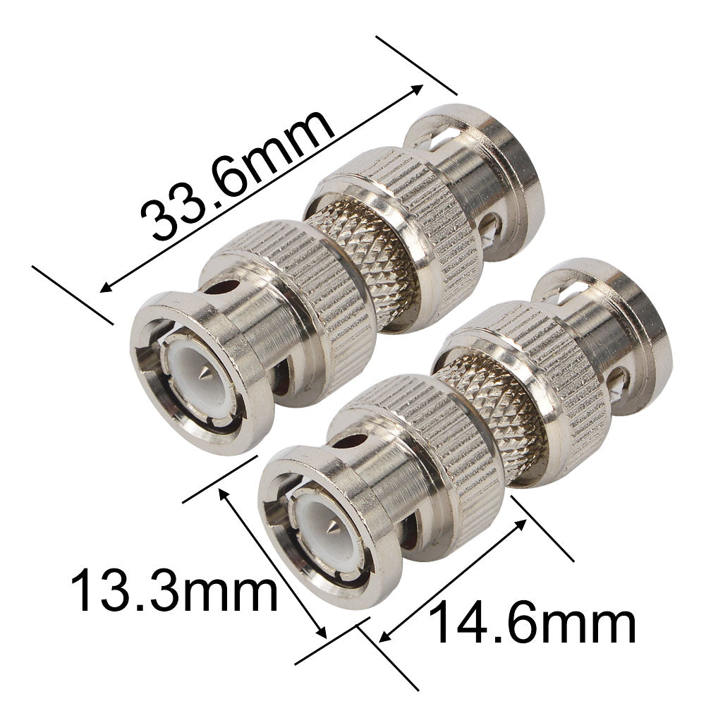onelinkmore BNC Male to Male Coupler Connector M/M, 2 Pack, 50 Ohm, Silver, Compatible with CCTV, Security Camera, DVR