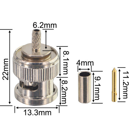 onelinkmore BNC Male Crimp Connector BNC Q9 Connector 50 Ohm for Cable RG174, RG178, RG188, RG196, RG316 Coax Cable RF Coaxial Pack of 10