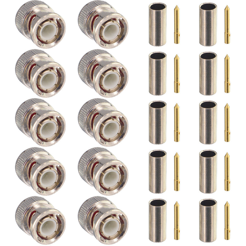 onelinkmore BNC Male Crimp Connector BNC Q9 Connector 50 Ohm for Cable RG174, RG178, RG188, RG196, RG316 Coax Cable RF Coaxial Pack of 10