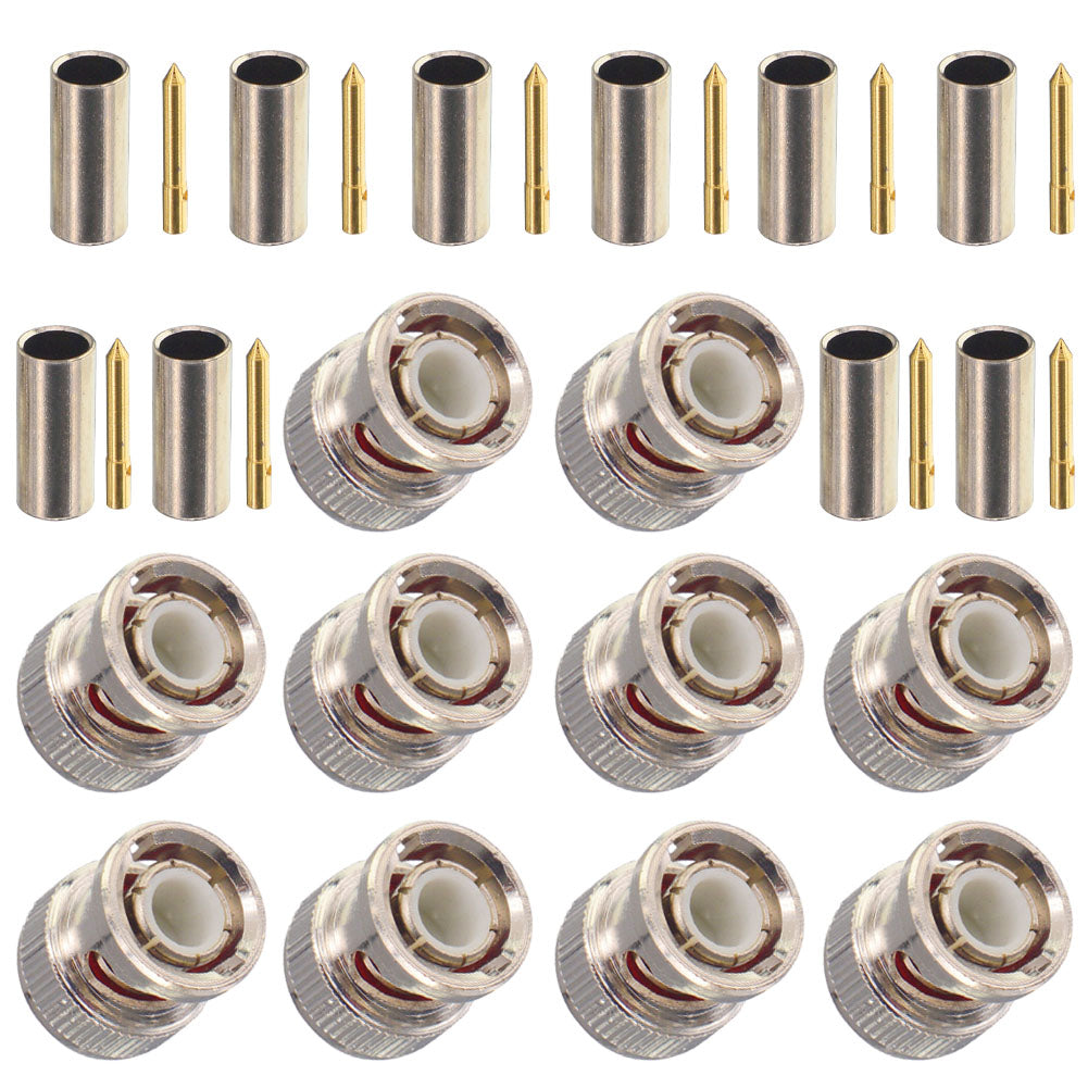 onelinkmore BNC Male Crimp Connector BNC Q9 Connector 50 Ohm for Cable RG174, RG178, RG188, RG196, RG316 Coax Cable RF Coaxial Pack of 10